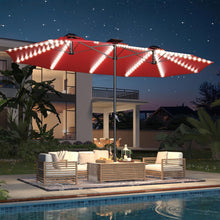 Cargar imagen en el visor de la galería, New 15ft Patio Umbrella with Solar Lights, Large Double Umbrella Outdoor, Rectangle Deck Umbrella with 156 PCS LED Lights and Crank Handle for Backyard Deck Pool Shade in Burgundy(1.9&quot; Pole) Visit the AECOJOY Store
