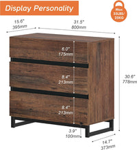 Load image into Gallery viewer, WAMPAT Nightstand with 3 Drawers for Bedroom, Modern Bedside Table with Black Square Iron Leg, Wood Rustic Side End Table for Bedroom, Brown
