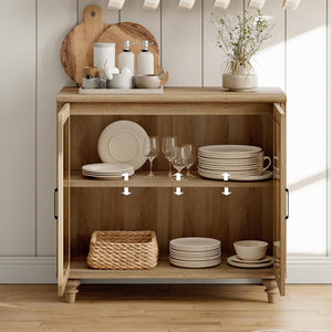 WAMAPT Sideboard Buffet Cabinets with Glass Door, Kitchen Storage Cabinets, Wood Coffee Bar Tables with Adjustable Shelf, Accent Sideboard Storage Cabinet Table Dining Room, Living Room,Oak 34 inch