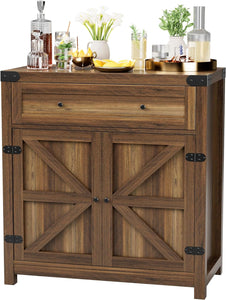 Coffee Bar Cabinet Farmhouse Kitchen Sideboard Buffet Cabinet with Drawer and Adjustable Shelf Barn Door Storage Cabinet for Kitchen, Dining Room, Bathroom, Entryway