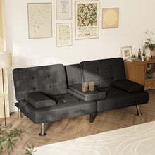 Cargar imagen en el visor de la galería, Futon Sofa Bed, Futon Couch with Removable Armrests, Adjustable Recliner Sleeper Sofa Bed with Dual Cup Holders for Living Room, Apartment, Office (Fabric, Black)
