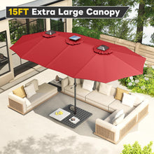 Cargar imagen en el visor de la galería, New 15ft Patio Umbrella with Solar Lights, Large Double Umbrella Outdoor, Rectangle Deck Umbrella with 156 PCS LED Lights and Crank Handle for Backyard Deck Pool Shade in Burgundy(1.9&quot; Pole) Visit the AECOJOY Store
