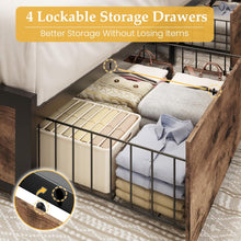 Load image into Gallery viewer, Queen Bed Frame with 2-Tier Storage Headboard, Metal Platform Bed Frame with 4 Storage Drawers, Built in Charging Station &amp; LED, Noise-Free/Metal Support/No Box Spring Needed, Rustic Brown
