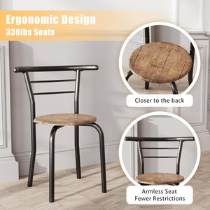 New 3-Piece Wooden Round Table & Chair Set, Space Saving Kitchen Breakfast Nook Wood Grain Tabletop with Metal Frame and Built-in Wine Rack for Kitchen, Dining Room (Brown/Black)
