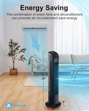 Load image into Gallery viewer, Uthfy Oscillating Tower Fan with Remote, Electric Standing Floor Fan for Bedroom Indoor Office and Home Use,Quiet Cooling Portable Bladeless Tower Fans, 30 inchs, Black
