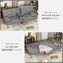 Cargar imagen en el visor de la galería, Faux Leather Futon Sofa Bed Futon Couch with Removable Armrests Adjustable Sleeper Sofa Bed with 2 Cup Holders for Living Room (PU Leather, Grey)
