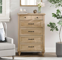 Load image into Gallery viewer, WAMPAT Oak Dresser for Bedroom with 5 Drawers, Tall Kids Dressers with Wide Chest of Drawers, Mid Century Modern Wooden Closet Storage Organizer, Small Dressers for Nursery, Living Room, Hallway
