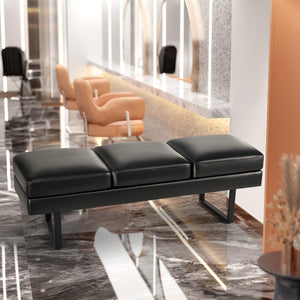 Waiting Room Chairs Faux Leather Office Guest Chair, 59.6 Inches Conference Room Chairs 3 Seats Upholstered Reception Bench, Lobby Furniture for Salon and Shop, Black