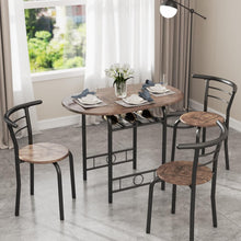 Load image into Gallery viewer, New 3-Piece Wooden Round Table &amp; Chair Set, Space Saving Kitchen Breakfast Nook Wood Grain Tabletop with Metal Frame and Built-in Wine Rack for Kitchen, Dining Room (Brown/Black)

