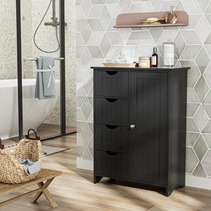 Bathroom Storage Cabinet, Floor Cabinet with 4 Drawers and 1 Adjustable Shelf, Storage Oragnizer for Living Room, Kitchen, Bathroom (Black)