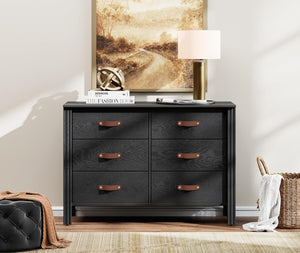WAMPAT Black Dresser TV Stand, Wood Entertainment Center with 6 Fabric Drawers, TV Console Table for TVs up to 45 Inch, Chest of Drawers for Living Room, Bedroom, Hallway
