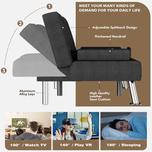 Cargar imagen en el visor de la galería, Futon Sofa Bed, Futon Couch with Removable Armrests, Adjustable Recliner Sleeper Sofa Bed with Dual Cup Holders for Living Room, Apartment, Office (Fabric, Black)

