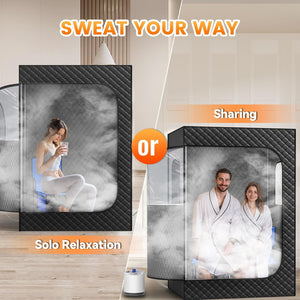 New 2 Person Portable Steam Sauna for Home, 1 or 2 Person Full Body Home Spa with 2 Foldable Chairs,9 Levels of Sauna Box with Remote Control, (Black, Large)