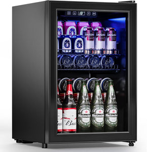 Beverage Refrigerator Cooler Freestanding Mini Fridge Cooler with Glass Door, Adjustable Shelves & Digital Temperature Display for Soda, Beer or Wine (Black, 2.47 Cu.Ft)