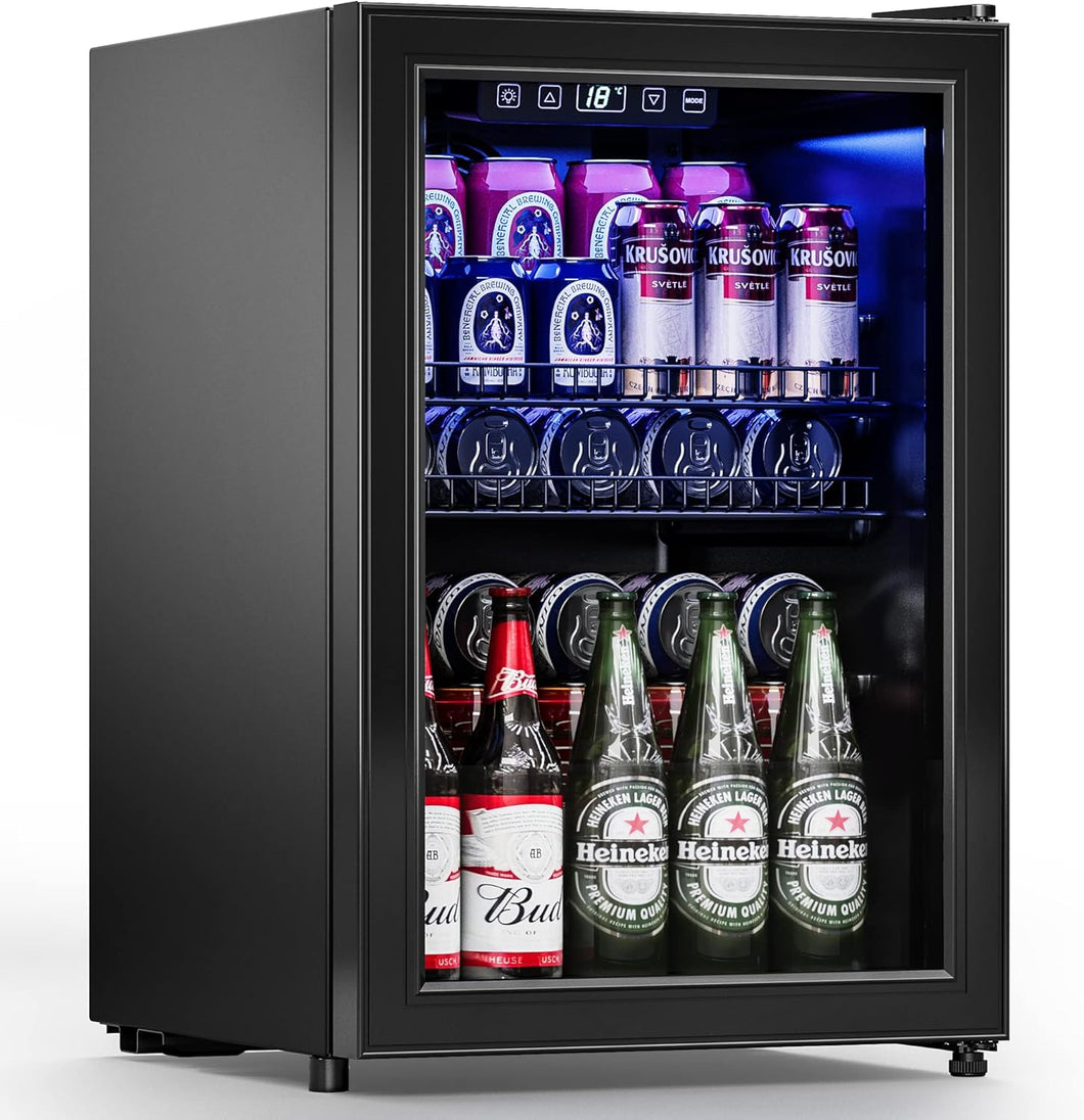 Beverage Refrigerator Cooler Freestanding Mini Fridge Cooler with Glass Door, Adjustable Shelves & Digital Temperature Display for Soda, Beer or Wine (Black, 2.47 Cu.Ft)