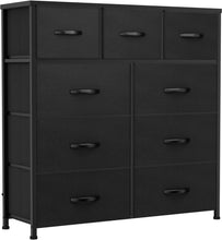 Load image into Gallery viewer, NEW Dresser for Bedroom with 9 Drawers, Tall Chest of Drawers, Fabric Closet Dresser, Clothing Storage Organizer Unit with Fabric Bins, for Closet, TV Stand, Living Room, Hallway, Nursery, Black
