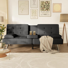 Cargar imagen en el visor de la galería, Futon Sofa Bed, Futon Couch with Removable Armrests, Adjustable Recliner Sleeper Sofa Bed with Dual Cup Holders for Living Room, Apartment, Office (Fabric, Black)

