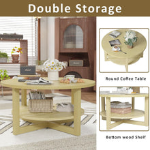 Load image into Gallery viewer, Round Coffee Table, 2-Tier Farmhouse Wooden Coffee Table with Storage Shelf, Circular Rustic Coffee Table for Living Room, Balcony and Office (Yellow)
