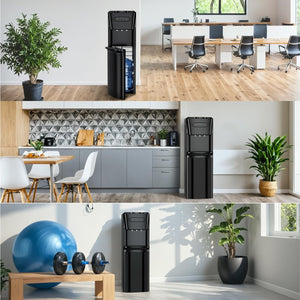 Bottom Loading Water Cooler Dispenser，3 Temperature Settings - Hot, Cold & Room, Empty Bottle Indicator, Child Safety Lock, Ideal for Office, Home, Living Room - Inky Black