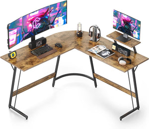 L Shaped Desk, Computer Corner Desk, Gaming Desk with Monitor Stand, Home Office Study Writing Workstation, Space-Saving, Rustic Brown