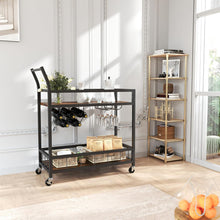 Load image into Gallery viewer, Bar Cart Home Industrial Mobile Bar Cart Serving Wine Cart on Wheels with Wine Rack and Glass Holder 2 Storage Shelves, Beverage Cocktail Cart for The Home Kitchen Dining Party, Black
