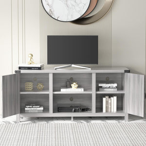 NEW TV Stand for 65 Inch TV Farmhouse Entertainment Center with Double Barn Doors and Storage Cabinets, Console TV Table Media for Living Room, Bedroom (Grey, Without Fireplace)