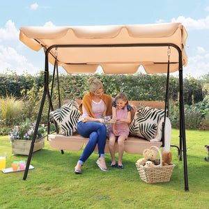 Patio Swing Chair, Outdoor Canopy Swing, Backyard Swing with Adjustable Canopy and Removable Cushion, Hanging Swing Glider for Patio, Garden, Poolside, Balcony, Backyard (Beige)