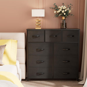 NEW Dresser for Bedroom with 9 Drawers, Tall Chest of Drawers, Fabric Closet Dresser, Clothing Storage Organizer Unit with Fabric Bins, for Closet, TV Stand, Living Room, Hallway, Nursery, Black