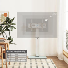 Cargar imagen en el visor de la galería, FITUEYES Swivel Floor TV Stand with Mount for TVs 37 43 50 55 60 65 70 75 Inch LCD LED Flat/Curved Screens Universal Swivel Televisions TV Mount Stand for Bedroom Living Room Black Tempered Glass Base
