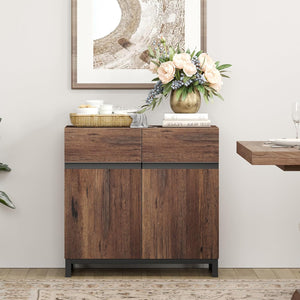 WAMPAT Sideboard Buffet Cabinets, Modern Sideboard with Adjustable Shelf and Metal Base, Coffee Bar Cabinet Storage Cabinet for Living Room, Kitchen, Brown