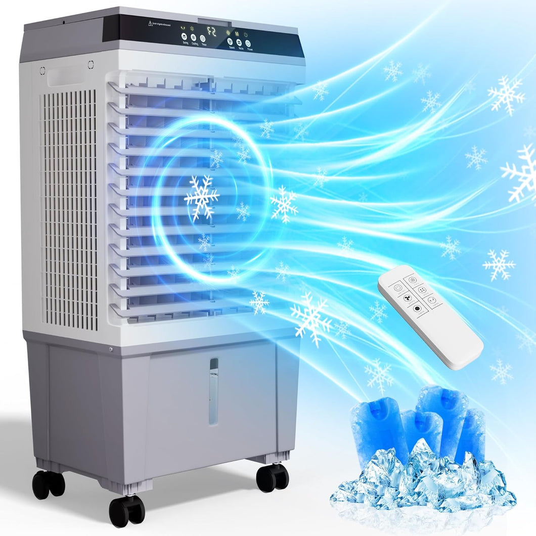 Uthfy 31' Swamp Cooler Air Conditioner, Evaporative Air Cooler with 5.3 Gallon Water Tank, 4 Ice Box, Remote, 12H Timer, 120°Oscillation, Portable Cooling Fan with 3 Speeds for Bedroom Home Office