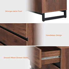 Load image into Gallery viewer, WAMPAT Nightstand with 3 Drawers for Bedroom, Modern Bedside Table with Black Square Iron Leg, Wood Rustic Side End Table for Bedroom, Brown
