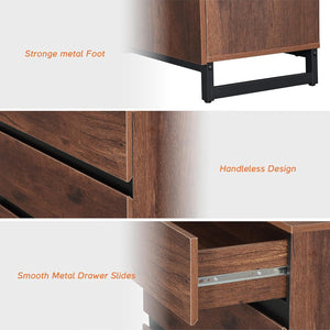 WAMPAT Nightstand with 3 Drawers for Bedroom, Modern Bedside Table with Black Square Iron Leg, Wood Rustic Side End Table for Bedroom, Brown