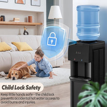 Load image into Gallery viewer, Water Dispenser with Hot &amp; Cold Water, Top Loading Water Cooler for 3 or 5 Gallon Bottles with Child Safety Lock, Ideal for Kitchens, Offices, Pitch-Black
