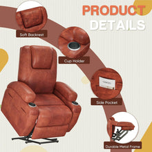 Load image into Gallery viewer, Electric Power Lift Recliner Chair with Massage for Elderly Corduroy Fabric Recliner Single Sofa with Cup Holders, Side Pockets and Remote Control for Living Room Bedroom (Leathaire, Brown)

