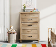 Load image into Gallery viewer, WAMPAT Oak Dresser for Bedroom with 5 Drawers, Tall Kids Dressers with Wide Chest of Drawers, Mid Century Modern Wooden Closet Storage Organizer, Small Dressers for Nursery, Living Room, Hallway
