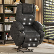 Load image into Gallery viewer, Electric Power Lift Recliner Chair with Massage for Elderly Corduroy Fabric Recliner Single Sofa with Cup Holders, Side Pockets and Remote Control for Living Room Bedroom (Leathaire, Dark Gray)
