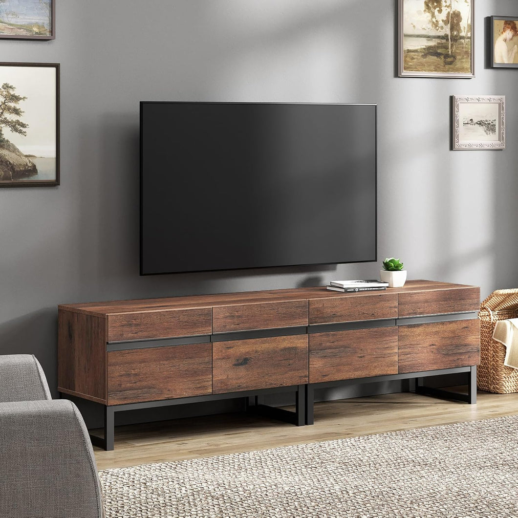 WAMPAT 2 in 1 Modern TV Stand for TVs up to 75 inch, Wood TV Entertainment Center TV Console with Storage Cabinets and Metal Base, Media TV Console for Living Room,Brown