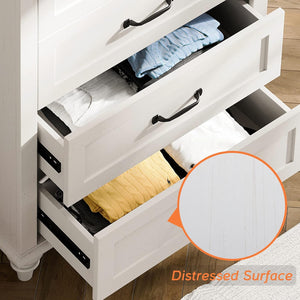 WAMPAT White Dresser for Bedroom with 5 Drawers, Small Kids Dressers with Wide Chest of Drawers, Mid Century Wooden Closet Storage Organizer, Tall Dressers for Nursery, Living Room, Hallway