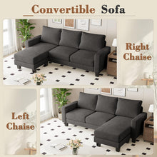 Cargar imagen en el visor de la galería, Sofa for Living Room, Couch with Convertible Chaise, 3 Seat L-Shaped Sofas, Comfy Fabric Couches for Apartment, Small Space, Dark Gray
