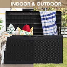 Cargar imagen en el visor de la galería, New 100 Gallon Waterproof Large Resin Deck Box Indoor Outdoor Lockable Storage Container for Patio Furniture Cushions Garden Tools (100 Gallon, Black)
