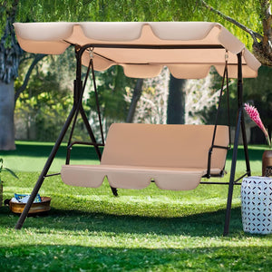 Patio Swing Chair, Outdoor Canopy Swing, Backyard Swing with Adjustable Canopy and Removable Cushion, Hanging Swing Glider for Patio, Garden, Poolside, Balcony, Backyard (Beige)