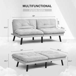 Copy of Futon Sofa Bed, Sleeper Sofa Bed Couch Loveseat Futon Bed with Breathable Fabric, Convertible Modern Futon Adjustable Lounge Couch Futon Sets for Living Room Apartment Office （Light Gray）