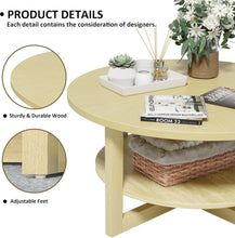 Load image into Gallery viewer, Round Coffee Table, 2-Tier Farmhouse Wooden Coffee Table with Storage Shelf, Circular Rustic Coffee Table for Living Room, Balcony and Office (Yellow)
