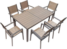 Load image into Gallery viewer, NEW 7 Piece Patio Dining Set Outdoor Furniture Set with Weather Resistant Table and 6 Stackable Textilene Chairs for Garden, Yard, Garden and Poolside (Brown)
