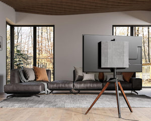 FITUEYES Design Corner TV Stand for 32-65 Inch LED LCD Screens, Tripod Easel TV Stand Modern TV Floor Mount Swivel with Concealed Storage for Bedroom/Living Room, Picasso Series