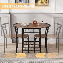 Load image into Gallery viewer, New 3-Piece Wooden Round Table &amp; Chair Set, Space Saving Kitchen Breakfast Nook Wood Grain Tabletop with Metal Frame and Built-in Wine Rack for Kitchen, Dining Room (Brown/Black)
