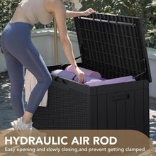 Cargar imagen en el visor de la galería, New 100 Gallon Waterproof Large Resin Deck Box Indoor Outdoor Lockable Storage Container for Patio Furniture Cushions Garden Tools (100 Gallon, Black)
