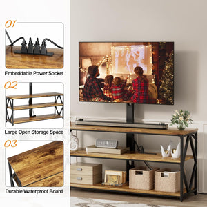 TV Stand with Mount and Power Outlet, Universal Height Adjustable Swivel TV Stand Mount for Up to 75 Inch TVs, Entertainment Center with Storage Shelves for Living Room, Rustic Brown