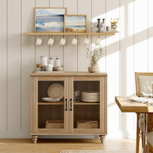 Load image into Gallery viewer, WAMAPT Sideboard Buffet Cabinets with Glass Door, Kitchen Storage Cabinets, Wood Coffee Bar Tables with Adjustable Shelf, Accent Sideboard Storage Cabinet Table Dining Room, Living Room,Oak 34 inch
